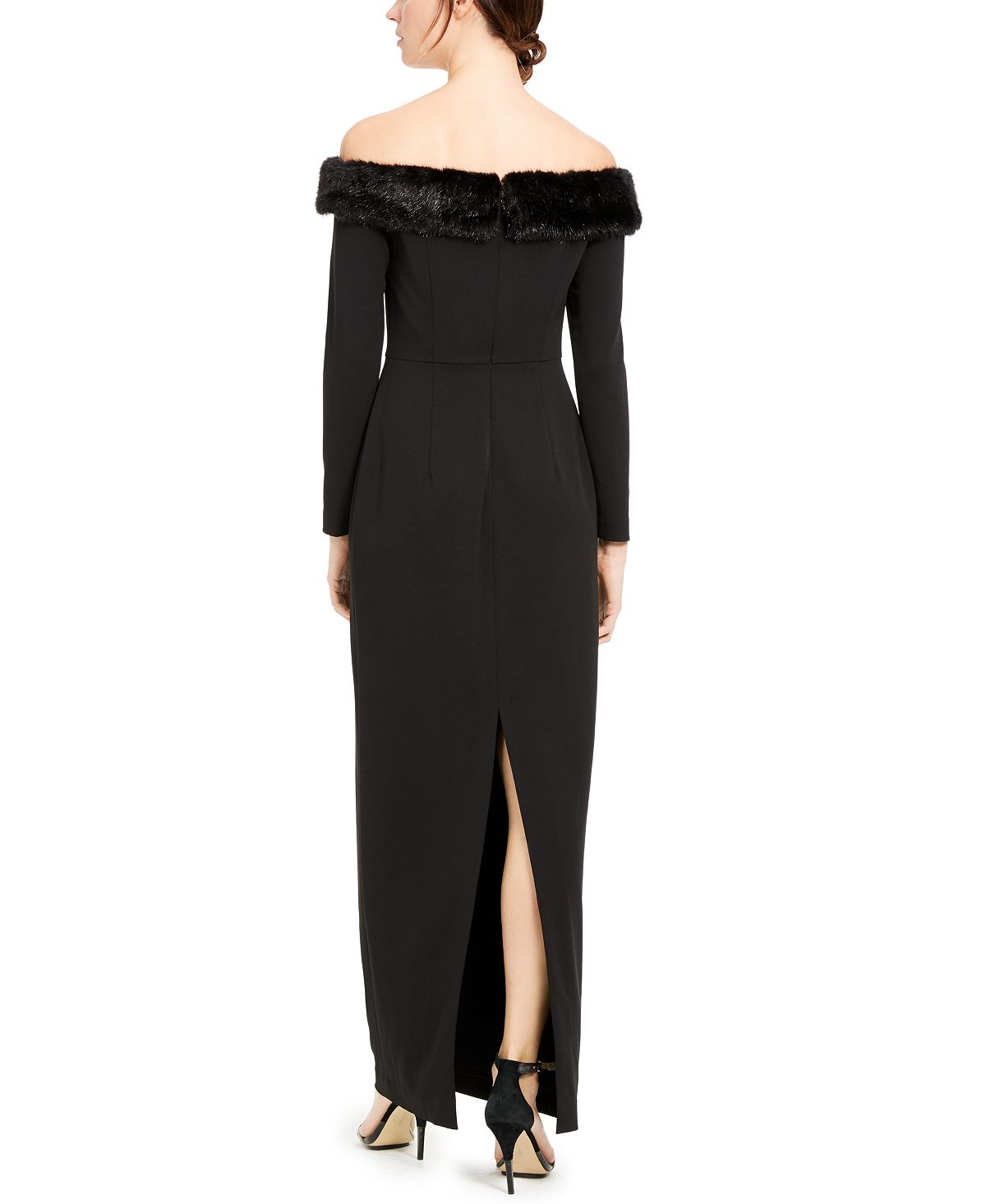 Calvin Klein Women's Long Sleeve Maxi Sheath Formal Dress Black Size 6
