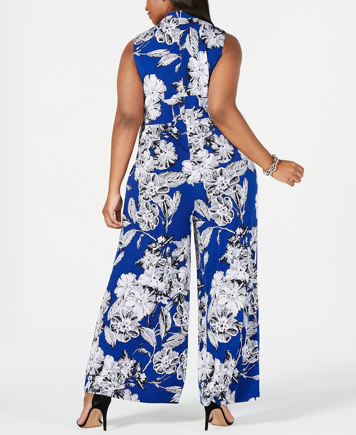 Jessica Howard Women's Plus Jumpsuit Floral V Neck Blue Size 1X