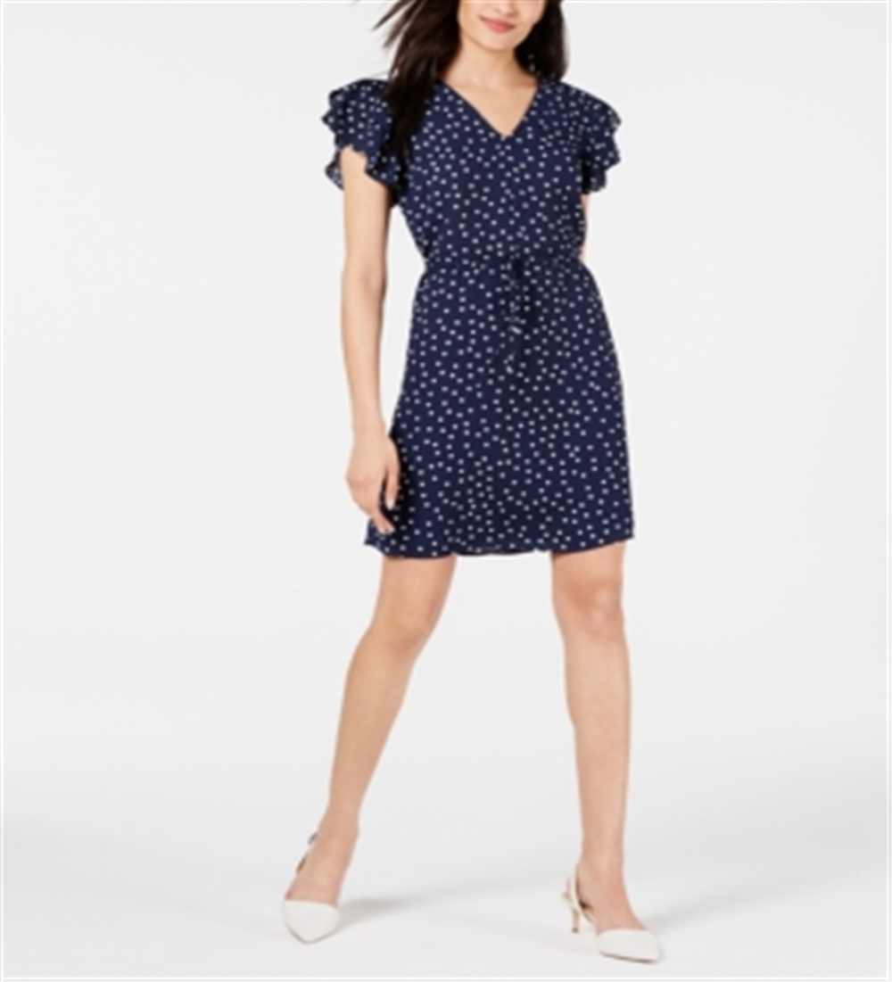 Maison Jules Women's Printed Flutter Sleeve Dress Navy Size S