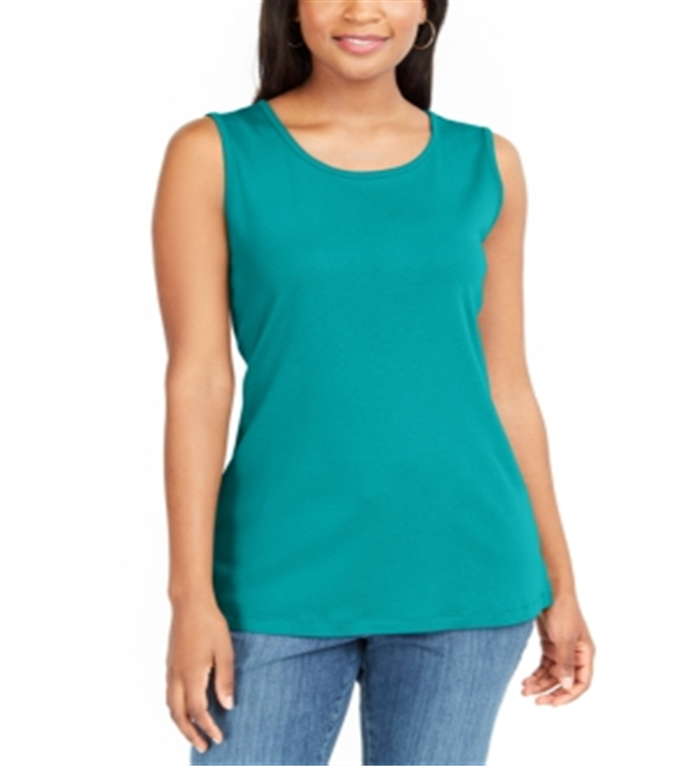 Karen Scott Women's Cotton Tank Top Blue Size Large