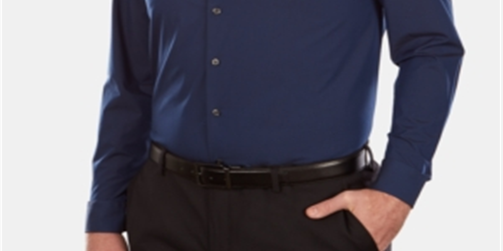 Kenneth Cole Men's Big and Tall Solid Dress Shirt Blue Size 3XL