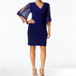 MSK Women's Bell Sleeve V Neck Knee Length Evening Body Con Dress Blue Size M