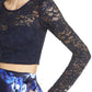 Sequin Hearts Women's Long Sleeve 2pc. Lace/Floral Mikado Skirt Royal Blue Size 9