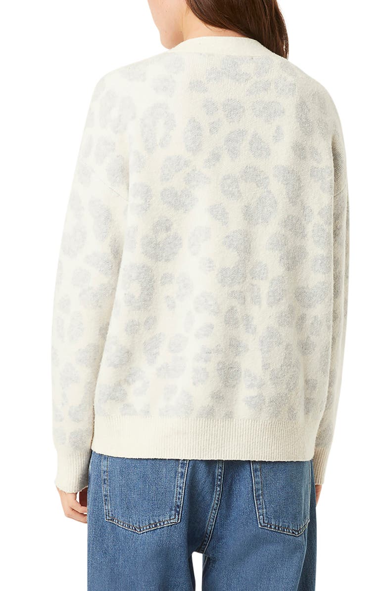 French Connection Women's Animal Print Long Sleeve V Neck Sweater Beige Size Medium