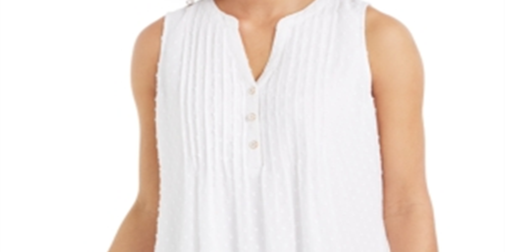 Charter Club Women's Pleated Clip Dot Top White Size Medium