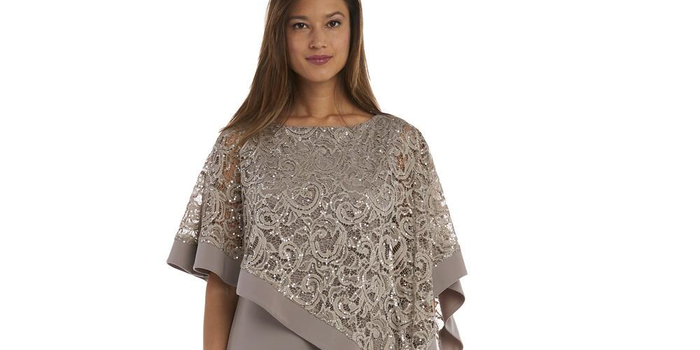 R & M Richards Women's Long Banded Trim Poncho Dress Brown Size 16W