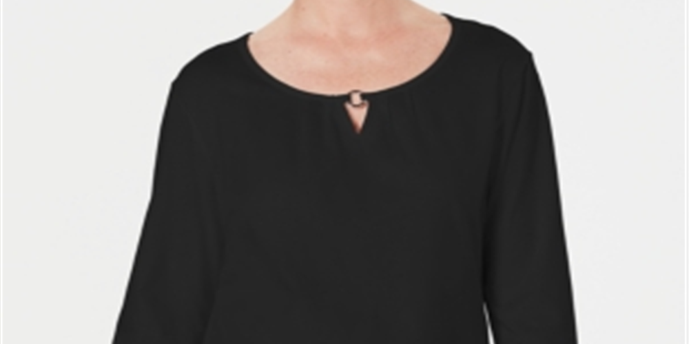 Karen Scott Women's Three Quarter Sleeve Top Black Size XX-Large