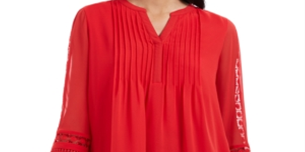 Calvin Klein Women's Solid Knit Pintuck Top Red Size Medium