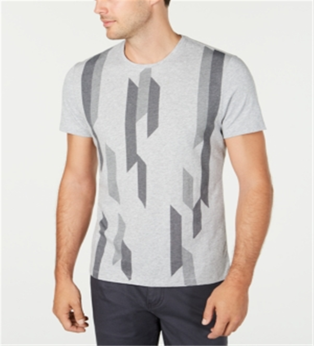 Alfani Men's Bar Graphic Intarsia T-Shirt Gray Size Small