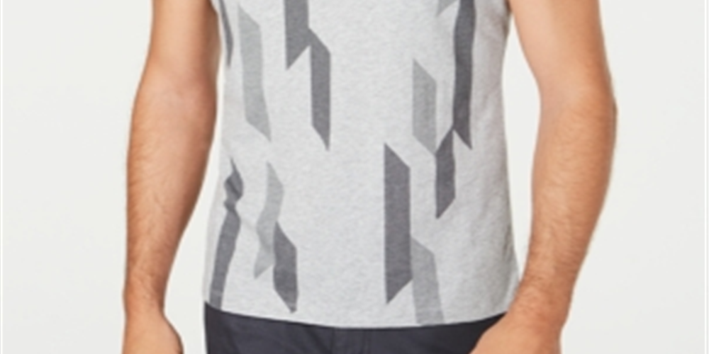 Alfani Men's Bar Graphic Intarsia T-Shirt Gray Size Small