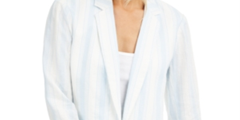 INC International Concepts Women's Striped Blazer Wear to Work Jacket White Size Large