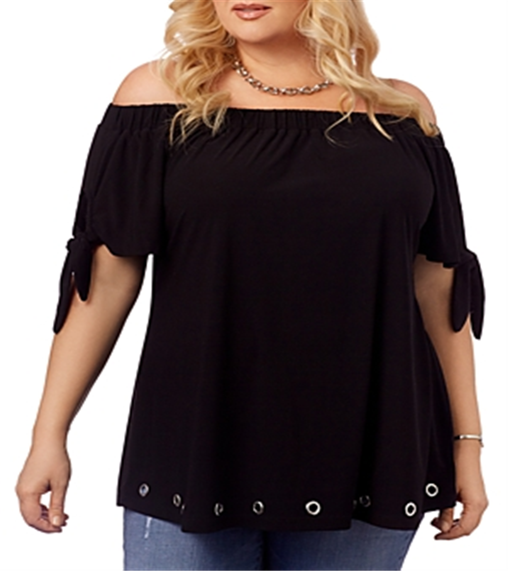 Belldini Women's Plus Short Sleeves Off the Shoulder Blouse Blue Size 3XL