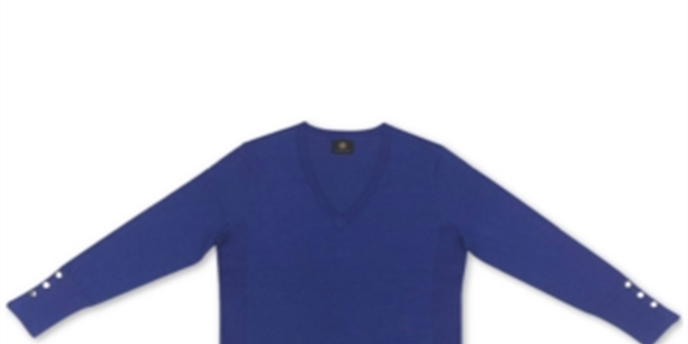 JM  Collection Women's  Button-Cuff V-Neck Pullover Sweater  Blue Size 2XL