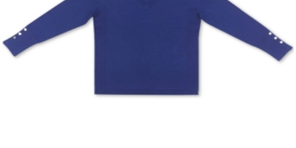 JM  Collection Women's  Button-Cuff V-Neck Pullover Sweater  Blue Size 2XL