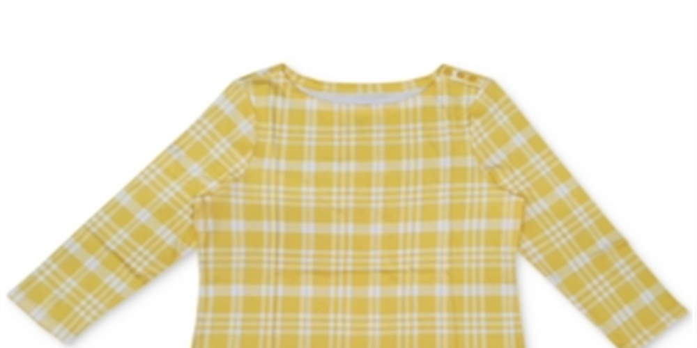 Charter Club Women's Cotton Plaid 3/4 Sleeve Top Yellow Size X-Small