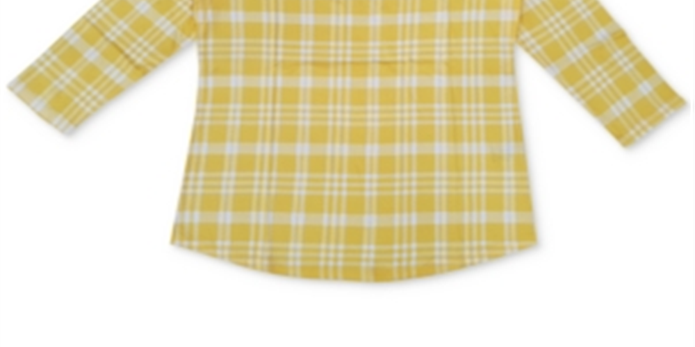Charter Club Women's Cotton Plaid 3/4 Sleeve Top Yellow Size X-Small