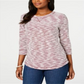Karen Scott Women's Textured Long Sleeve Jewel Neck Sweater Red Size Medium