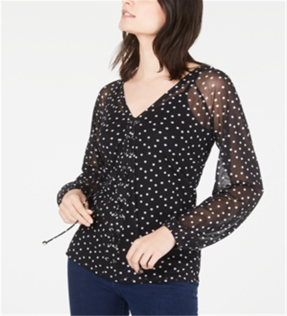 INC International Concepts Women's  Printed Lace-up Top  Black Size 2XL