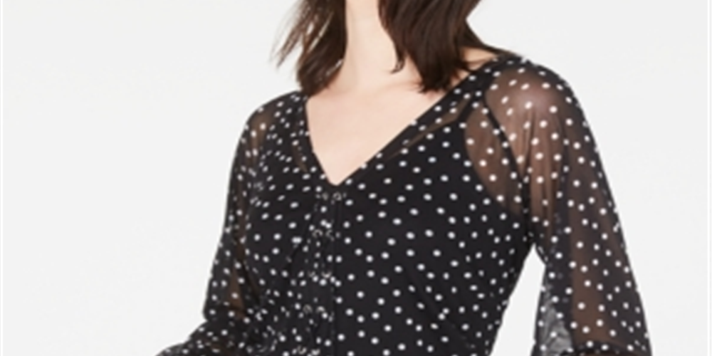 INC International Concepts Women's  Printed Lace-up Top  Black Size 2XL