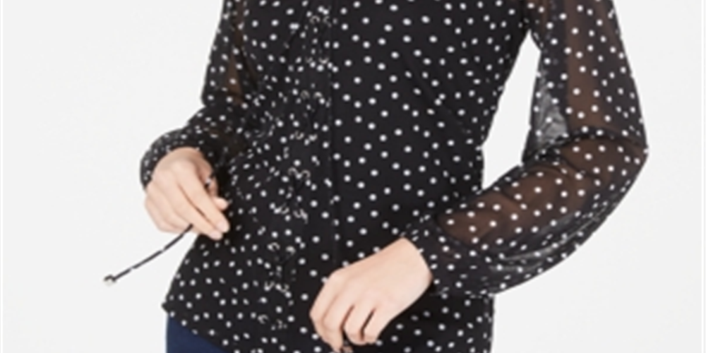 INC International Concepts Women's  Printed Lace-up Top  Black Size 2XL