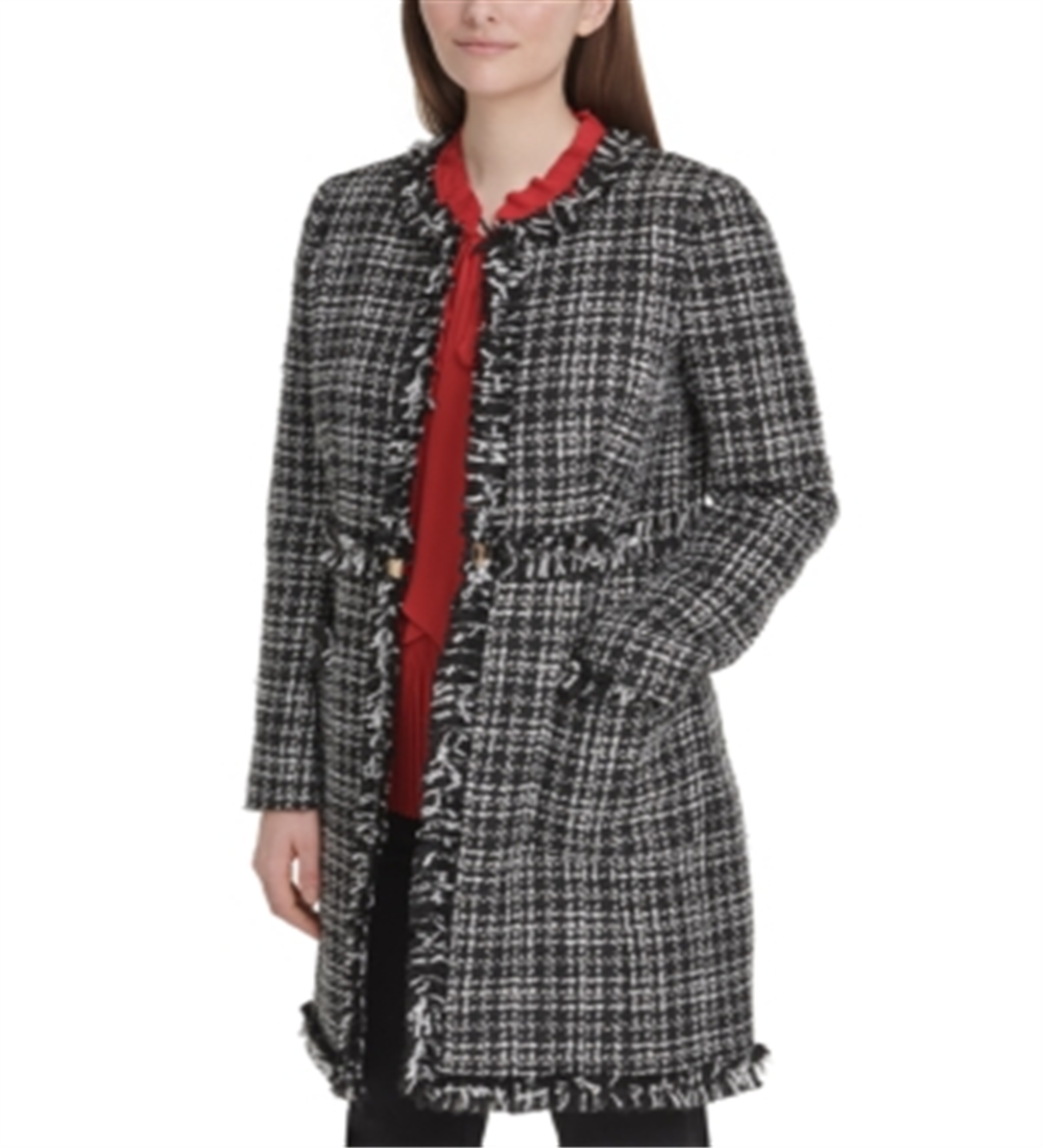 DKNY Women's Tweed Plaid Topper Jacket Black Size 4