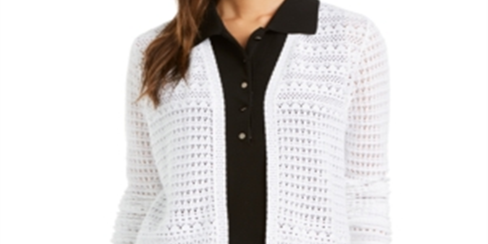 Charter Club Women's Pointelle Knit Open Front Cardigan White Size Small
