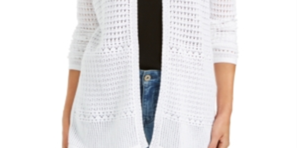 Charter Club Women's Pointelle Knit Open Front Cardigan White Size Small