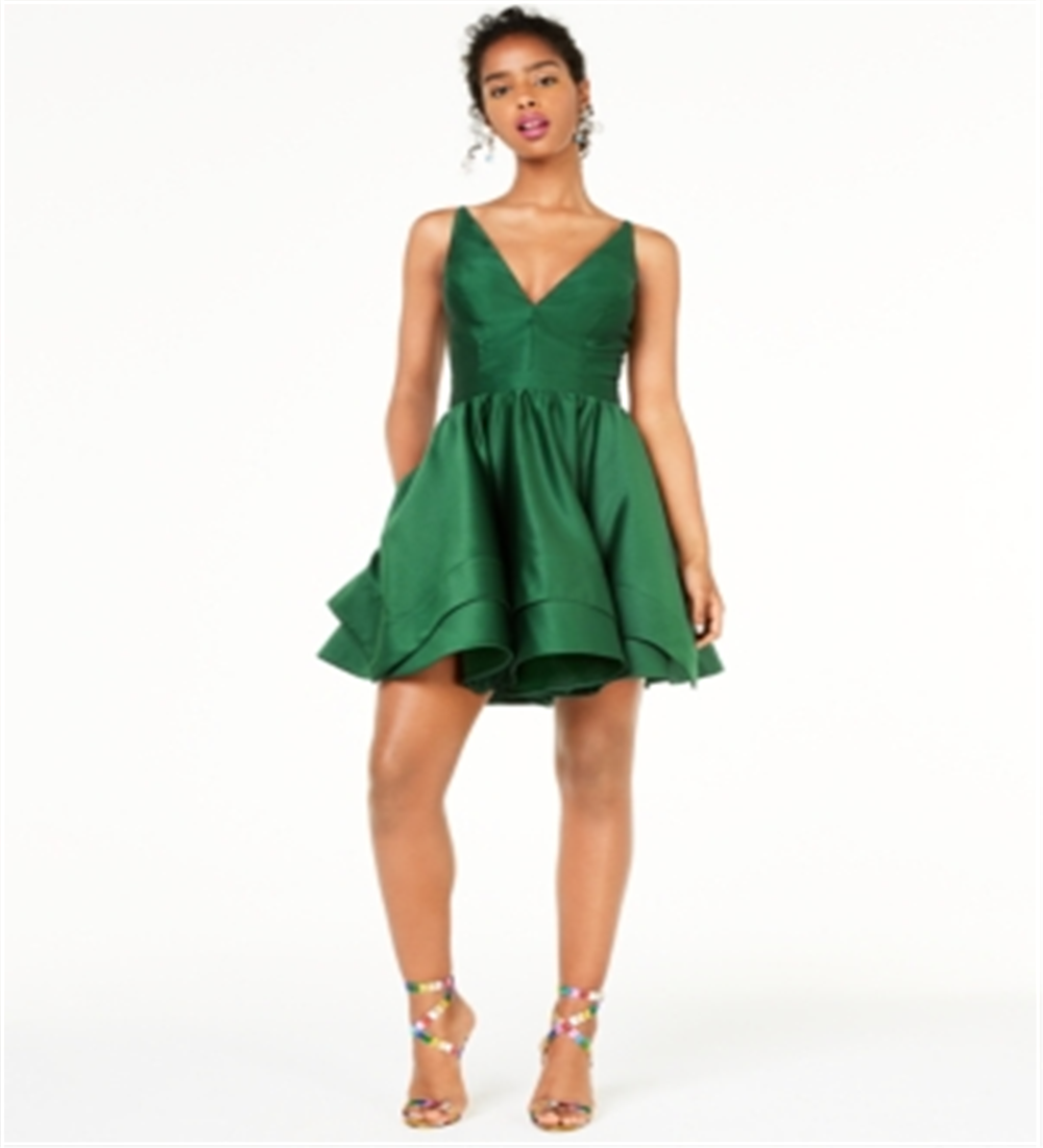 Blondie Nites Women's Zippered Short Sleeve Sweetheart Neckline Mini Fit Flare Formal Dress Green Size 9