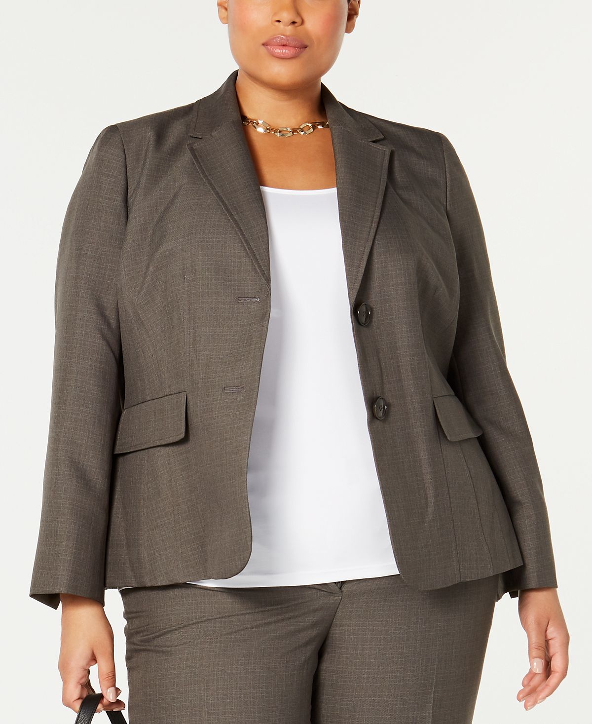 Le Suit Women's Plus Notch Collar 2 Button Pant Suit Gray Size 16W
