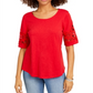 Charter Club Women's Cotton Lace TrimTop Red Size Small