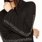 INC International Concepts Women's Embellished Sleeve Hoodie Black Size Large