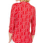 Charter Club Women's Printed Pleated Neck Top Red Size Petite L
