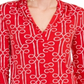 Charter Club Women's Printed Pleated Neck Top Red Size Petite L