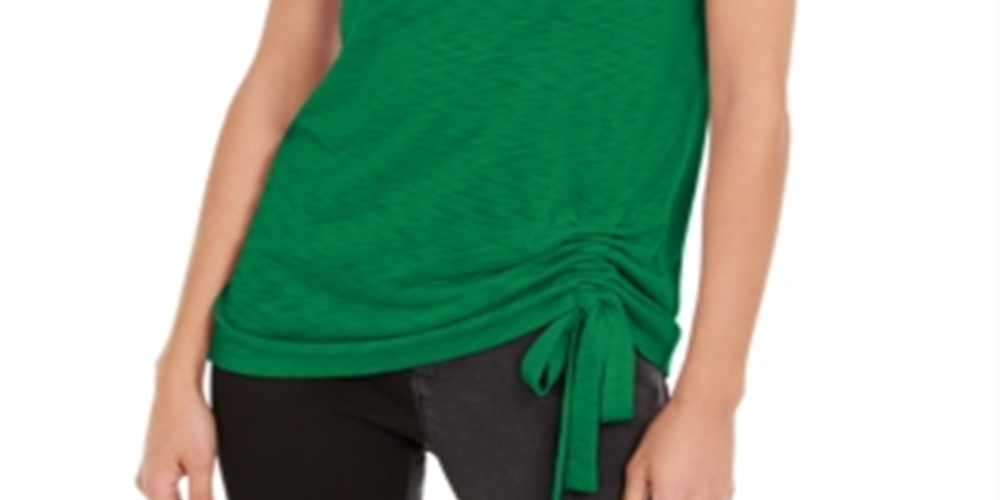INC International Concepts Women's  Ruched T-Shirt Green Size X-Small