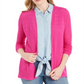 Charter Club Women's Open Front Pointelle Cardigan Pink Size XX-Large