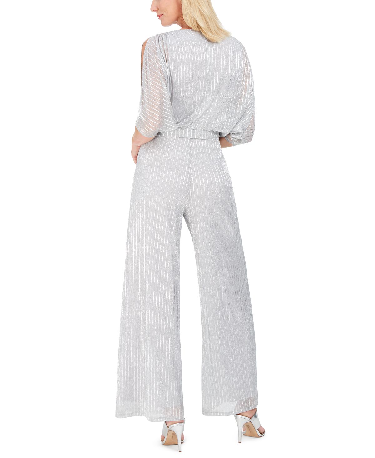 MSK Women's 3/4 Sleeve V Neck Blouse Wide Leg Formal Jumpsuit Silver Size 12