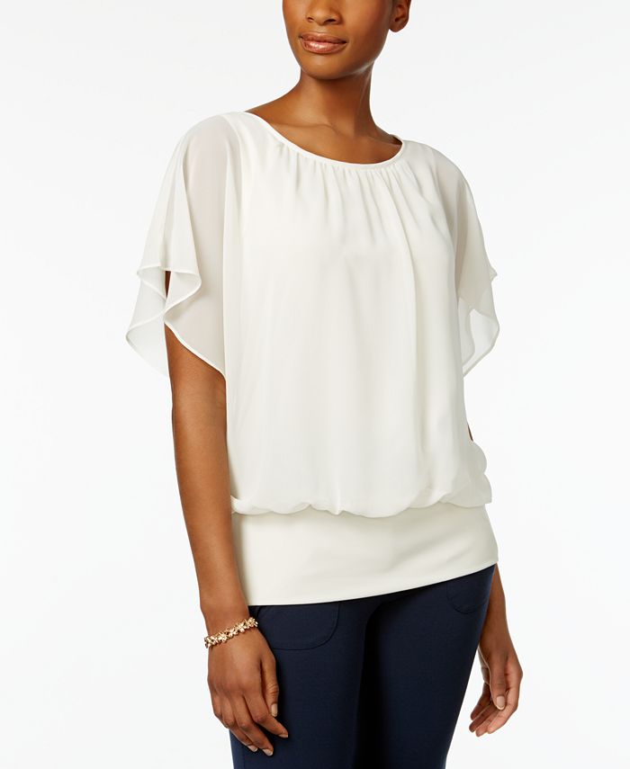 JM Collection Women's Flutter Sleeve Top Yellow Size X-Small
