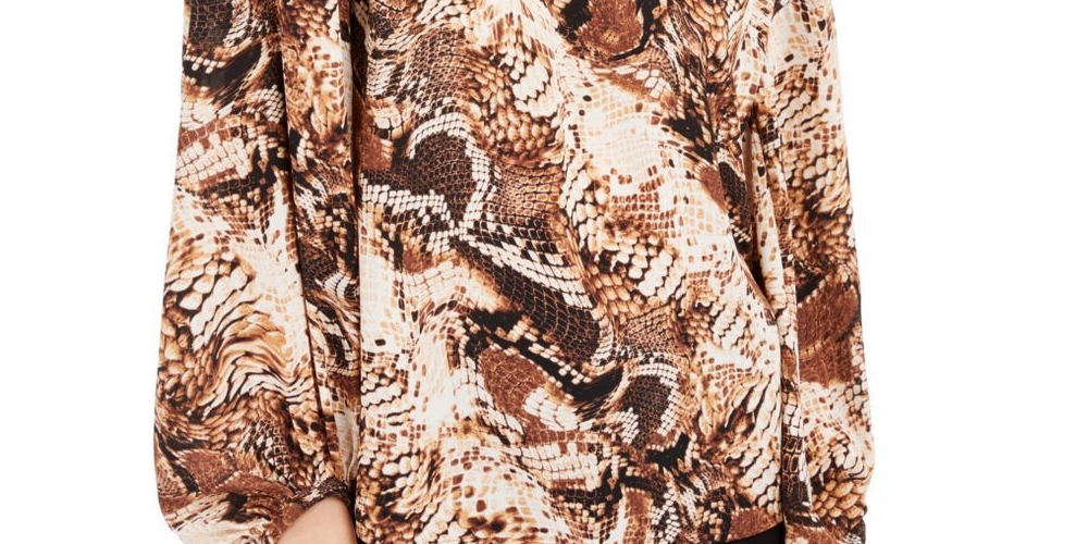 INC International Concepts Women's Snake Print Peasant Top Brown Size Small