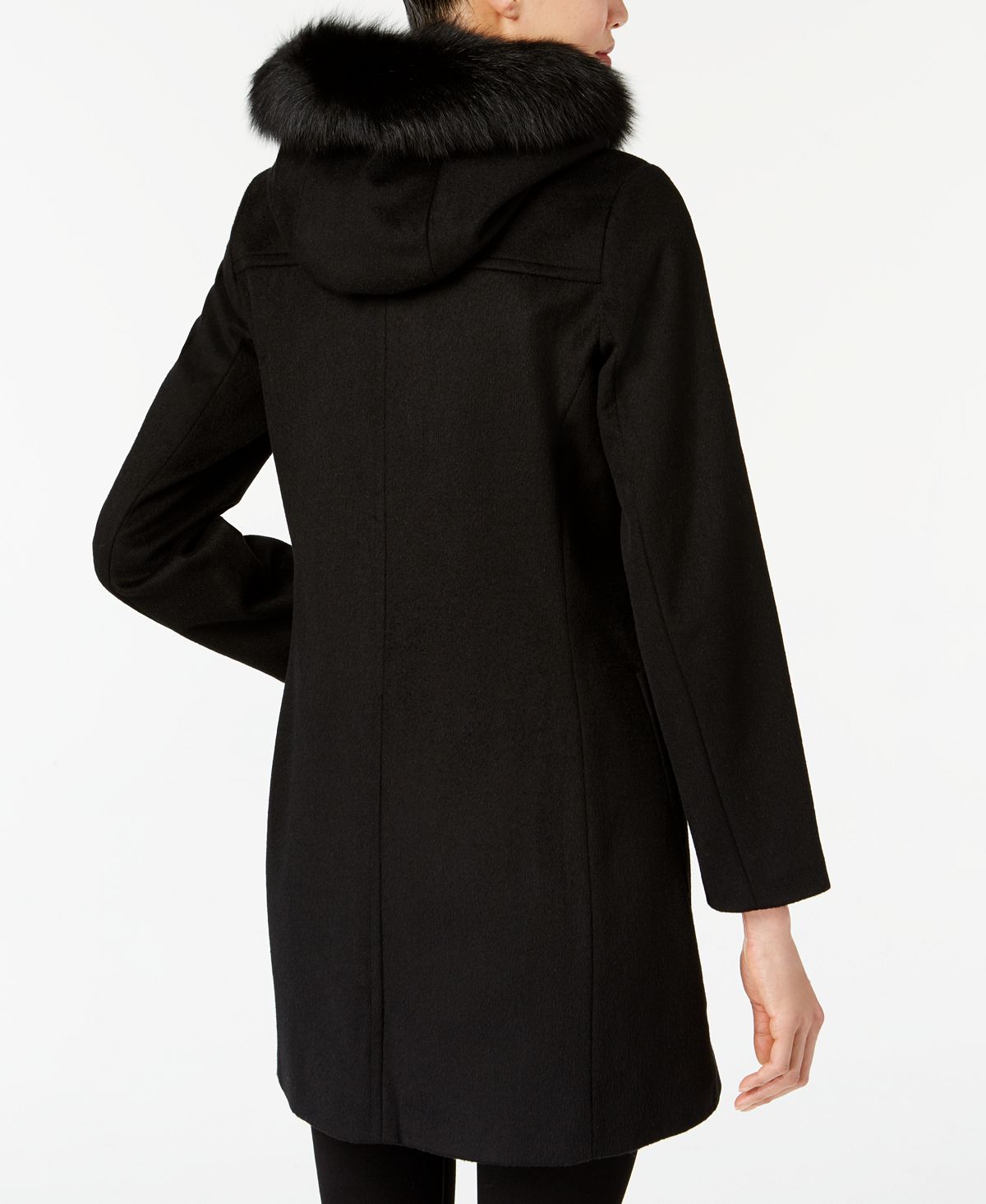 Forecaster Women's Fox Fur Trim Buckled Walker Coat Black Size 14