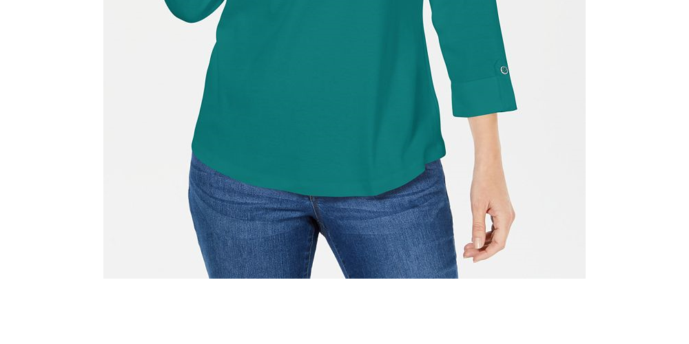 Karen Scott Women's Cotton Johnny Collar Utility Shirt Green Size X-Small