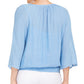 JM Collection Women's Textured Crochet Sleeve Necklace Gauze Top Blue Size XX-Large