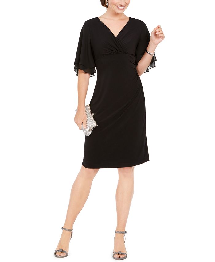 Connected Women's Short Sleeve Knee Length Dress Black Size 10 Petite