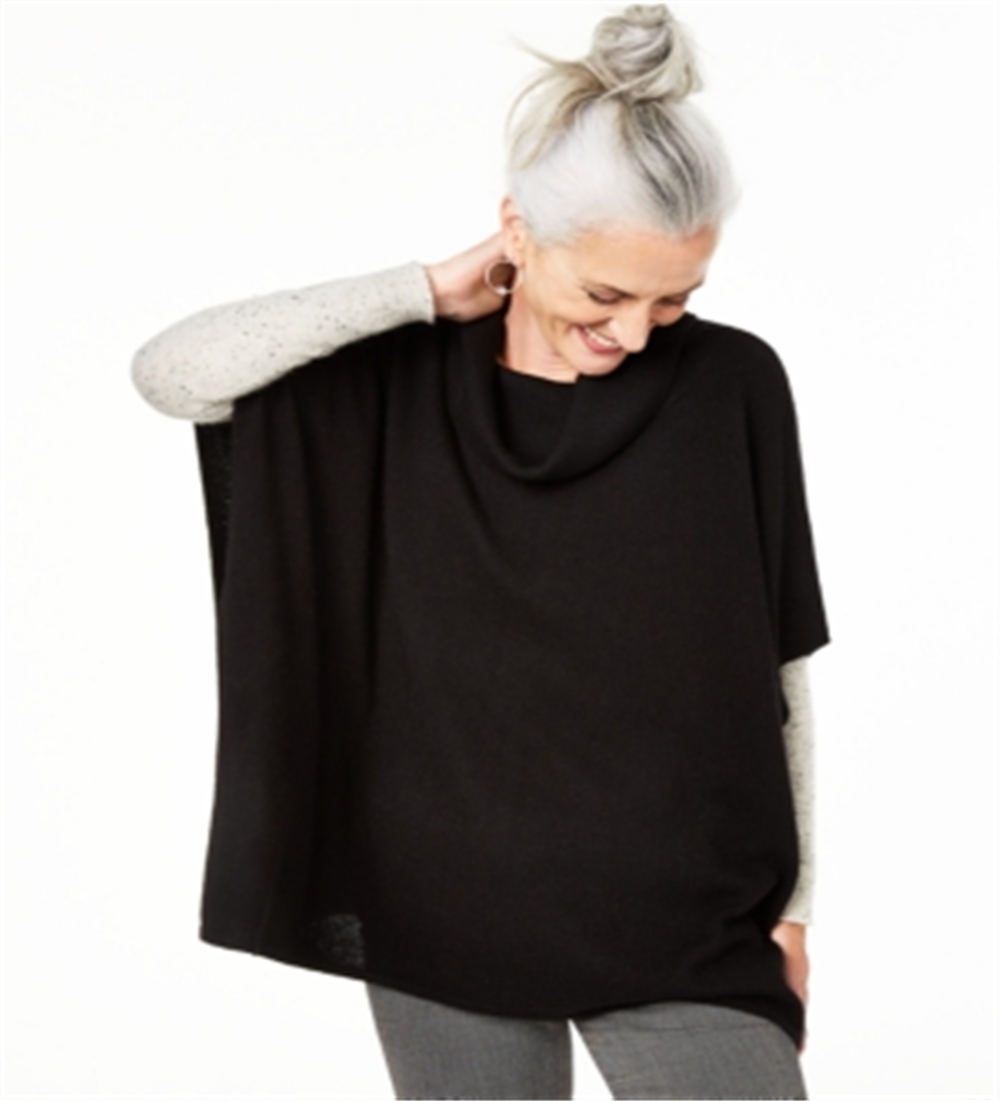 Charter Club Women's Cashmere Cowl Neck Poncho Black Size S/M