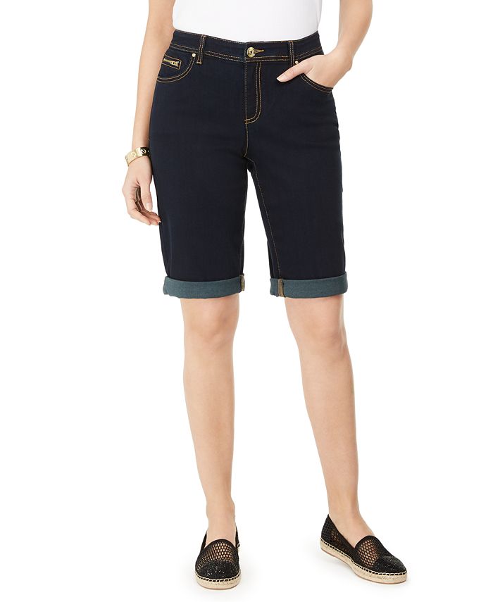INC Iternational Concepts Women's Curvy Fit Tikglo Cuffed Denim Shorts Blue Size 2