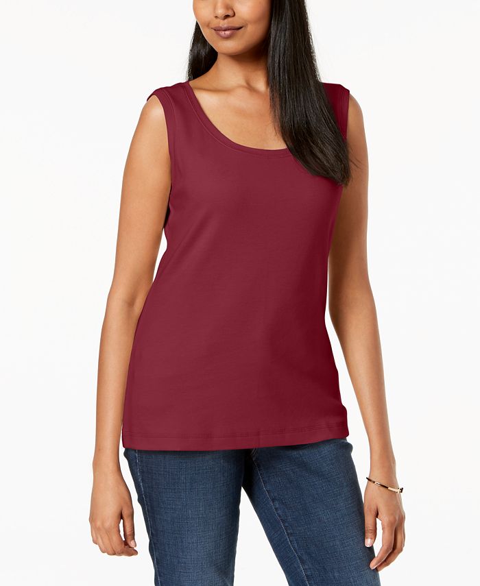 Karen Scott Women's Scoop-Neck Cotton Tank Top Red Size M