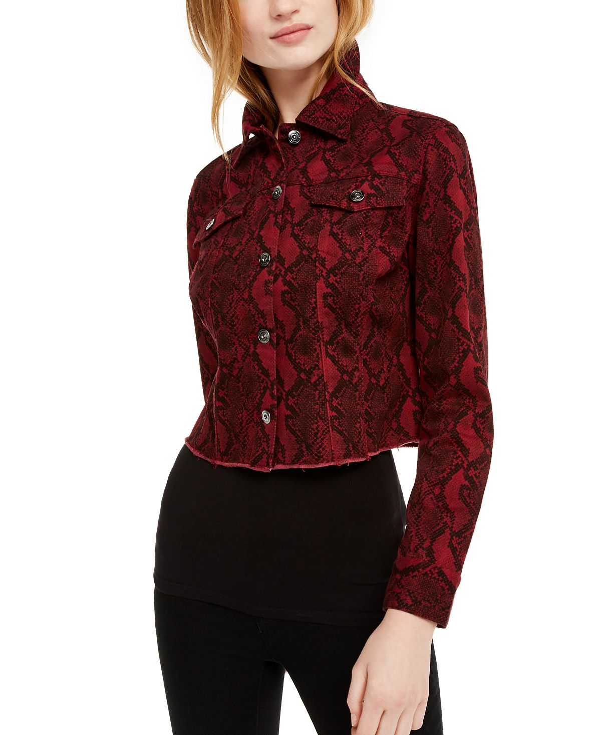 INC Iternational Concepts Women's Python Print Denim Jacket Black Size X-Large