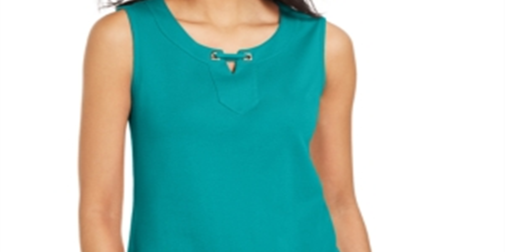 Karen Scott Women's Grommet Trim Tank Top Blue Size Small