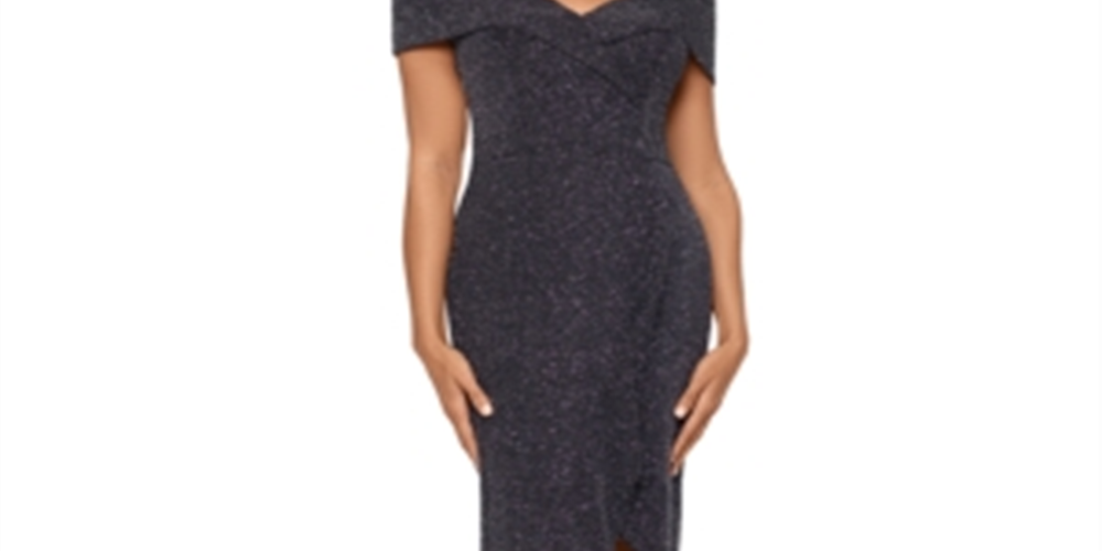XSCAPE Women's Metallic Off the Shoulder Dress Black Size 12