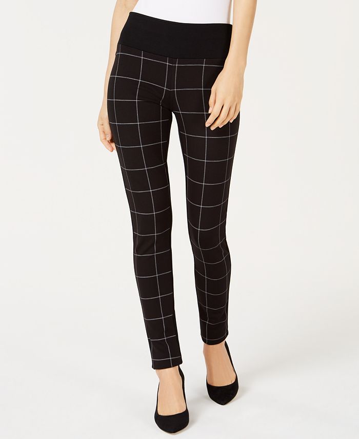 INC International Concepts Women's Plaid Front Leggings Black Size 14 Petite