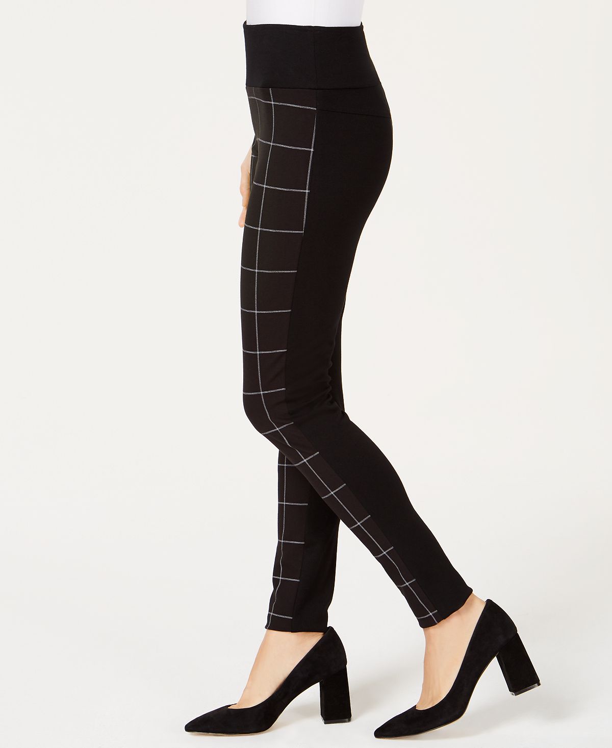 INC International Concepts Women's Plaid Front Leggings Black Size 14 Petite